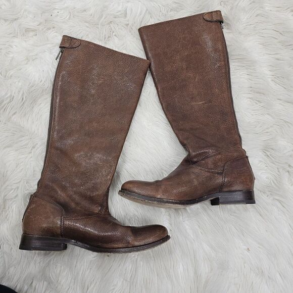 FRYE Melissa Button Back Zip Genuine Leather Long Brown Boots Cognac size 6 - Picture 4 of 7